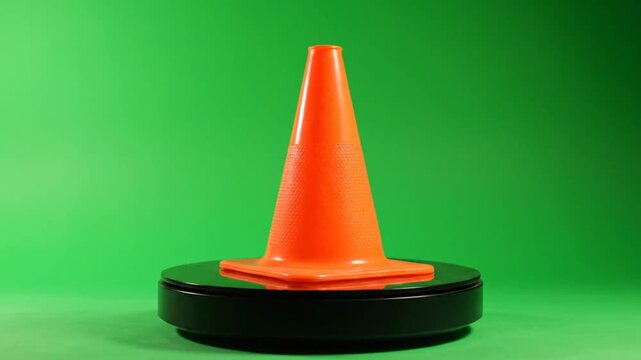 Low-angle view of orange traffic cone on black base