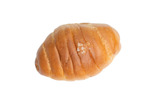 Brown salted bread or Shio pan on isolated white background, Clipping path, Top view.
