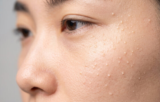 Close Up Milia Milk Spots Under Eye on Female Skin
