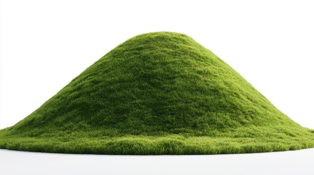 A smooth rounded hill covered in vibrant green grass isolated on white background
