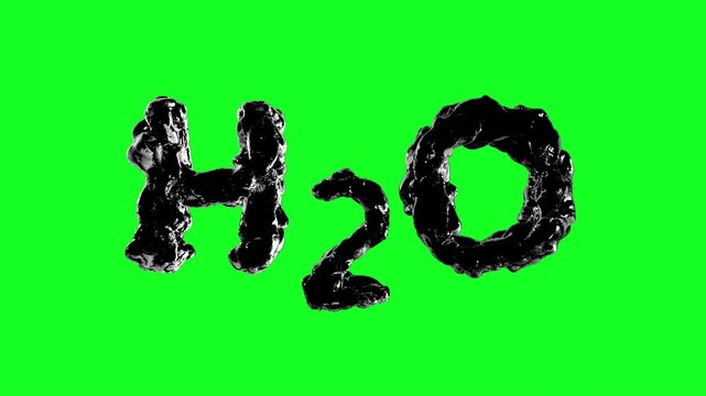 Black H20 text made from liquid water twirling, Green Screen Chromakey
