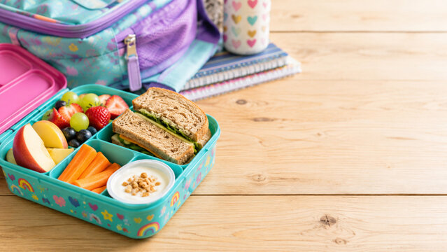 Colorful healthy lunchbox for kids back to school routine