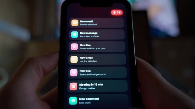 Two hands holding smartphone receiving many spam notifications at once
