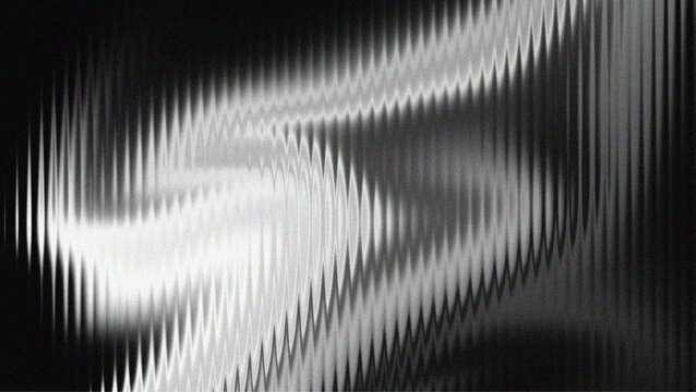 Ribbed glass background with abstract waves and glossy gradient textures in black and white, perfect for modern design, digital surfaces, decorative patterns, or minimal architectural theme