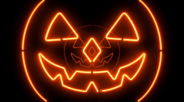 Glowing neon jack o lantern pumpkin face background for Halloween 2026 celebration