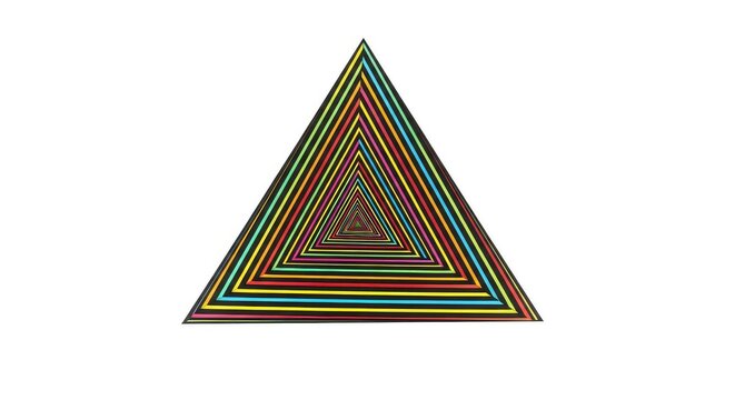 A mesmerizing geometric triangle optical illusion featuring sharp black lines that converge toward a central point creating a sense of depth, mathematical, angles, geometry