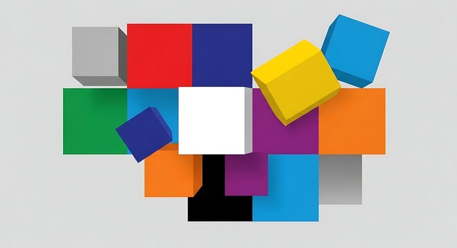 Colorful Geometric Shapes on White Background.