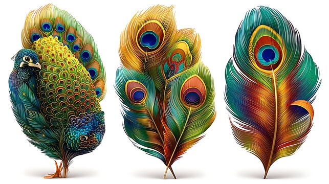 Unique peacock and pheasant feather display art high resolution image