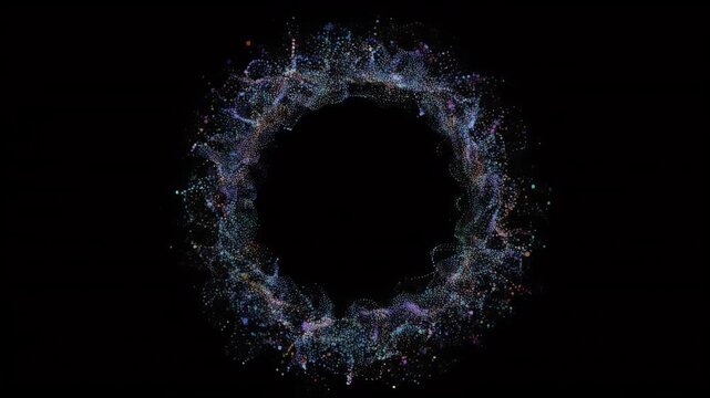 Abstract orbiting particles forming a continuous loop, isolated black background