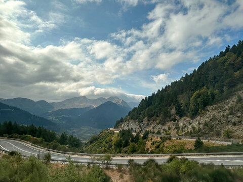 A road among the mountains and hills in continental Greece