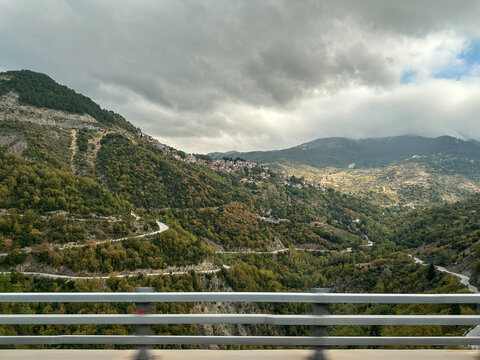 A road among the mountains and hills in continental Greece