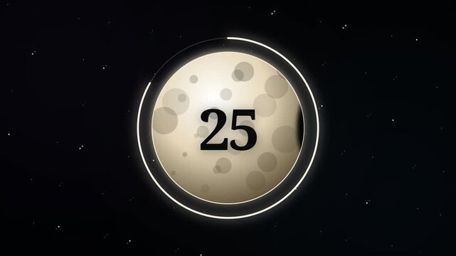 Lunar Eclipse 30-Second Countdown Timer with Glowing Progress Ring. Digital Circular Timer Animation featuring Lunar Eclipse Effect