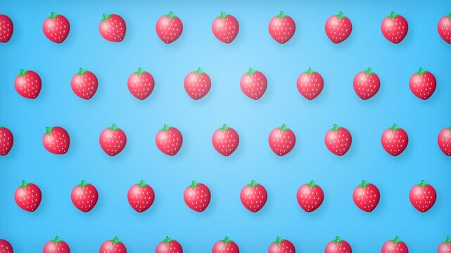 Seamless pattern of vibrant 3D strawberries on a light blue background.
