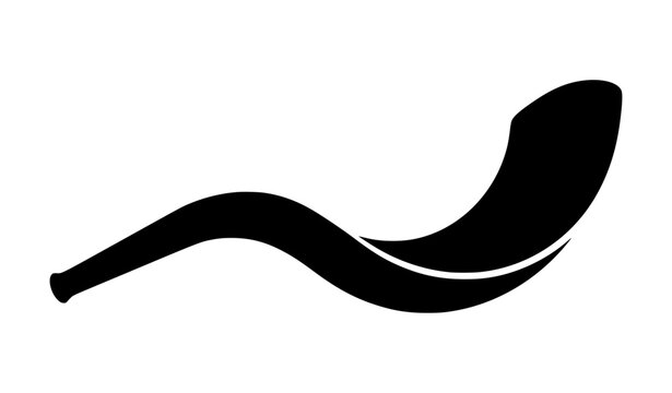 Black shofar silhouette vector illustration, traditional Jewish ram horn religious symbol