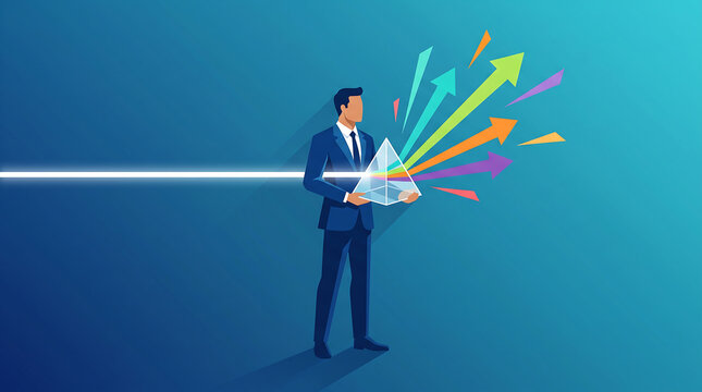 Business Transformation Prism Concept Illustration with Innovation and Strategic Growth