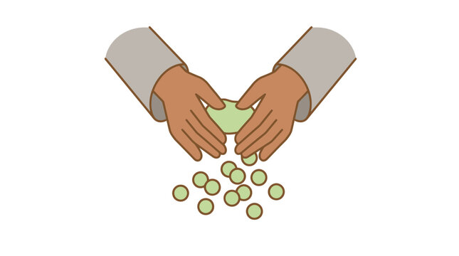 Hands Releasing Small Green Spheres