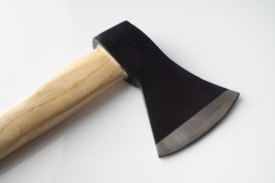 sharp steel axe on a white background