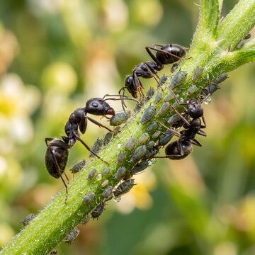 Ants Tending Aphids in a Natural Symbiotic Relationship