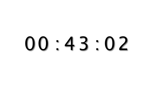 Digital clock display counting time showing forty three minutes and two seconds total.