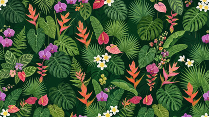 Vibrant tropical leaf and flower seamless pattern © alfin