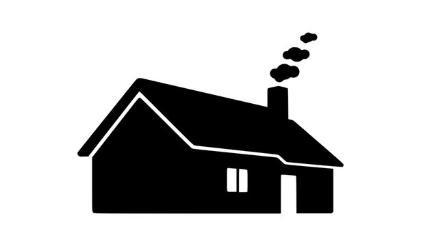 Simple cottage house with smoking chimney black silhouette vector illustration