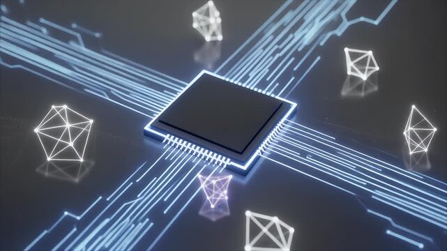 Digital Microchip Processor Central Unit with Geometric Data Nodes and Network Circuitry Pathways for Advanced Computing and Artificial Intelligence Technology