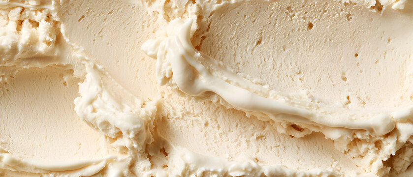 Vanilla flavored gelato, featuring a full background image. Close-up image of beige surface texture on vanilla ice cream.