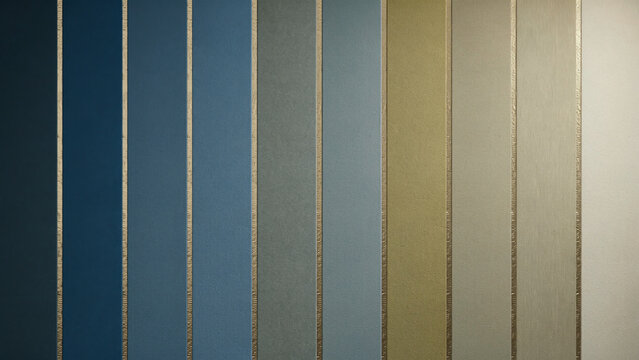 Modern Minimalist Vertical Slat Wall Decor Featuring a Sophisticated Gradient Palette of Muted Blue and Earthy Neutral Tones for Elegant Interior Design