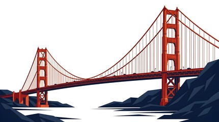 Fototapeta premium Stylized modern illustration of the Golden Gate Bridge in San Francisco against a clean white background
