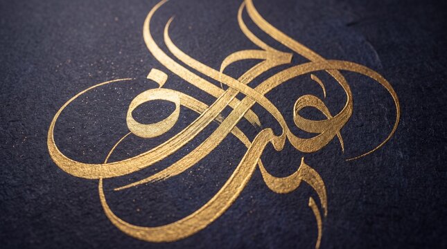 Golden Arabic Calligraphy: Intricate and elegant Arabic script rendered in shimmering gold against a dark, textured background, embodying artistry and cultural heritage.