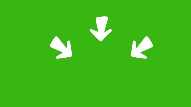 Bold white arrows pointing toward the center on green chroma key background with subtle wiggle animation, ideal for focus indicators, callouts, attention effects, video editing and presentations.