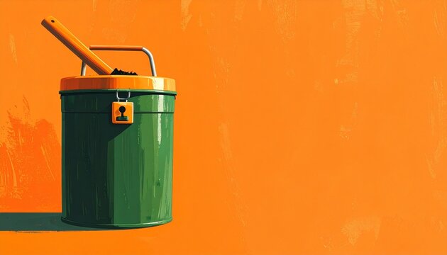 Green and orange industrial chemical drum on bright background.