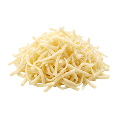 Fototapeta premium Pile of Grated Mozzarella Cheese Isolated on Black
