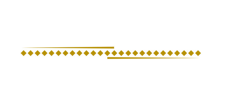 Decorative golden horizontal divider line with geometric diamond pattern isolated on transparent background