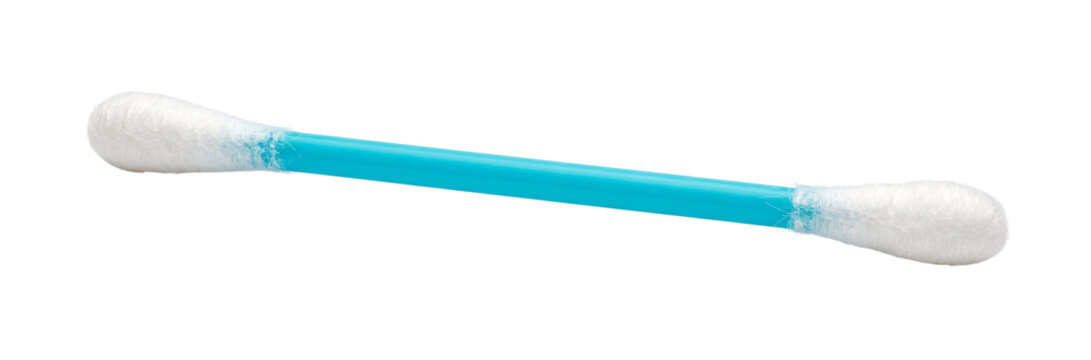 Single Cotton Swab Stick with Blue Handle, Isolated on Transparent Background
