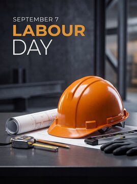 Construction tools and blueprints for labour day celebration with orange helmet blueprints blueprints desk