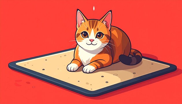 Orange Tabby Cat Lying on Tablet with Mouse.