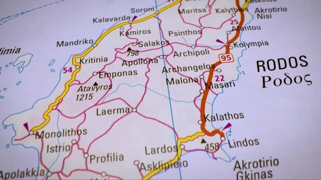 cinematic map journey over rhodes island,greece
