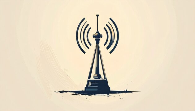 Vintage Radio Tower Broadcasting Signal Waves.