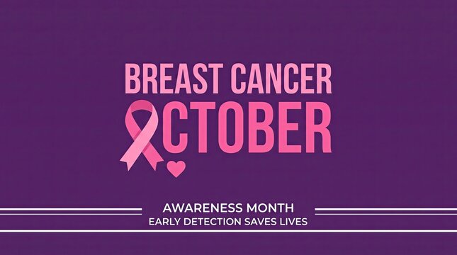 Breast Cancer Awareness Month dark purple banner featuring creative October text with integrated pink awareness ribbon
