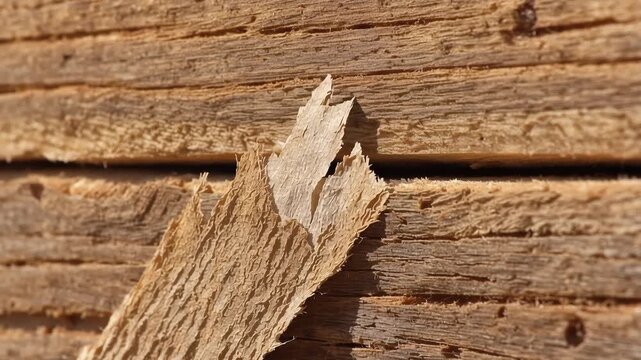 Close-up of weathered wooden planks with a splintered piece of wood in the foreground, showing rough texture and natural imperfections.