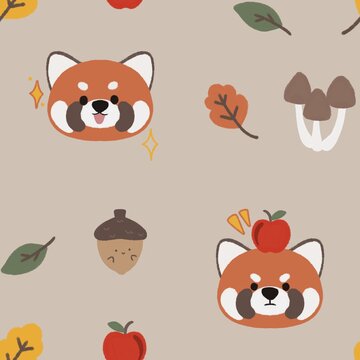 Red panda autumn seamless pattern 1