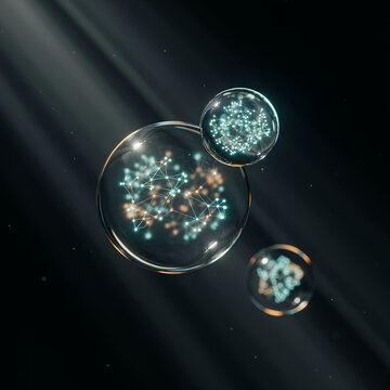 Abstract 3d spheres with glowing digital network connections
