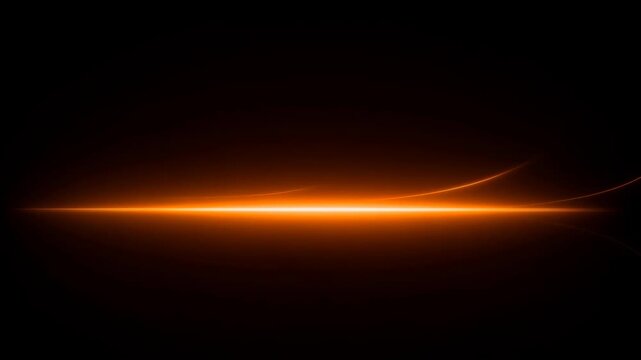 Glowing horizontal orange light streak with smooth flare effect on dark background for futuristic design