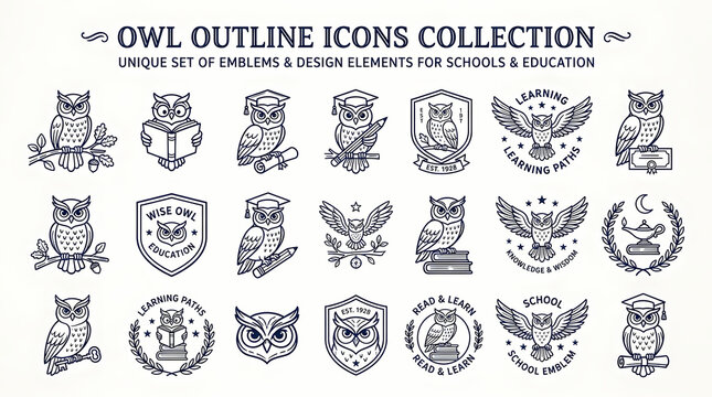 Wise Owl Icons A Collection of Educational Emblems and Design Elements for Schools and Learning Institutions