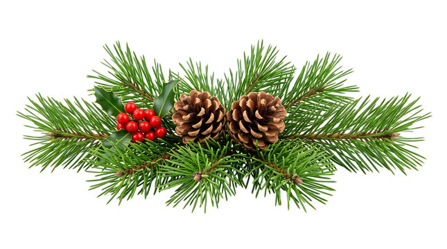 Festive christmas arrangement a beautiful blend of pine branches red berries and detailed pinecones for holiday decorations