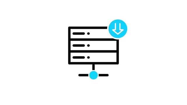 Server database download icon representing data storage, file transfer, cloud computing, digital backup, information management, hosting services, and secure technology infrastructure.