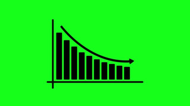 Declining business bar chart with downward arrow representing falling sales, reduced revenue, financial losses, market decline, decreasing performance, economic slowdown, and negative business trends.