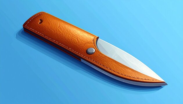 Wooden handled folding knife on blue background.