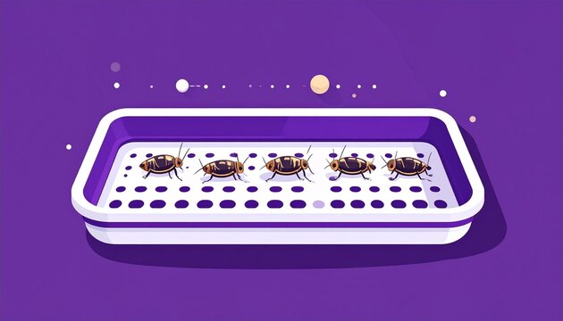 Flat design illustration of cockroaches in a white tray.